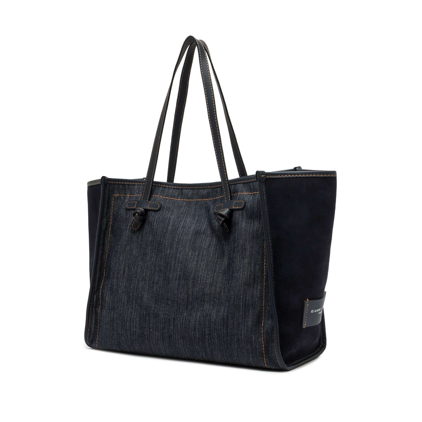 Borsa MARCELLA di Gianni Chiarini, elegante in cotone denim con inserti in pelle suede, ideale per ogni occasione.