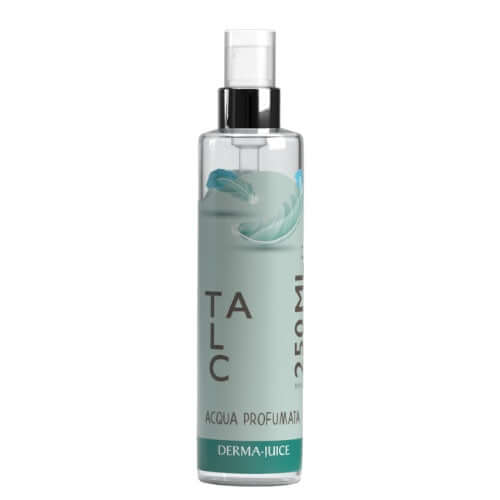 Talc Acqua Profumata spray bottle by Derma Juice, offering a delicate fragrance and refreshing feeling.