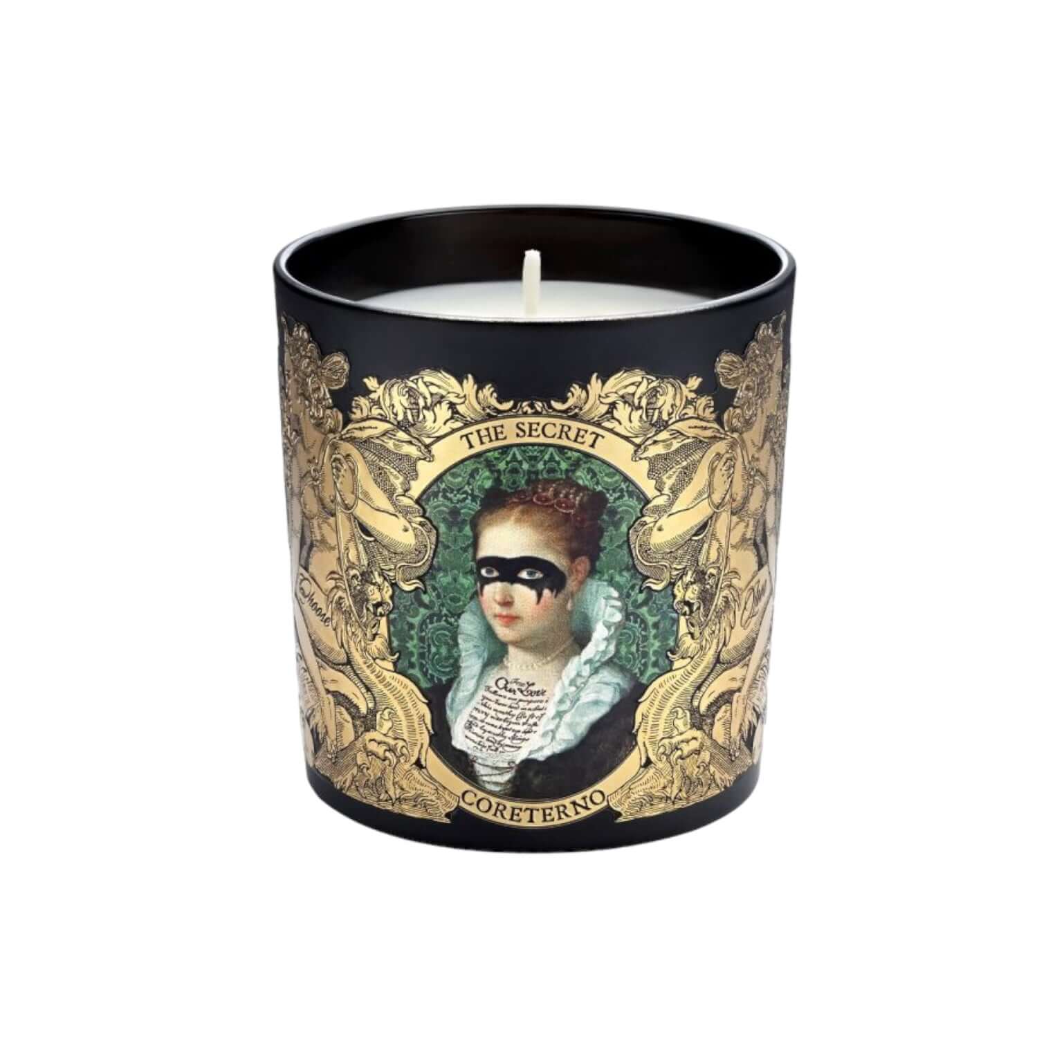 Elegant scented candle featuring vintage design and mysterious character, part of 'Aphrodite Scented Candles' collection.
