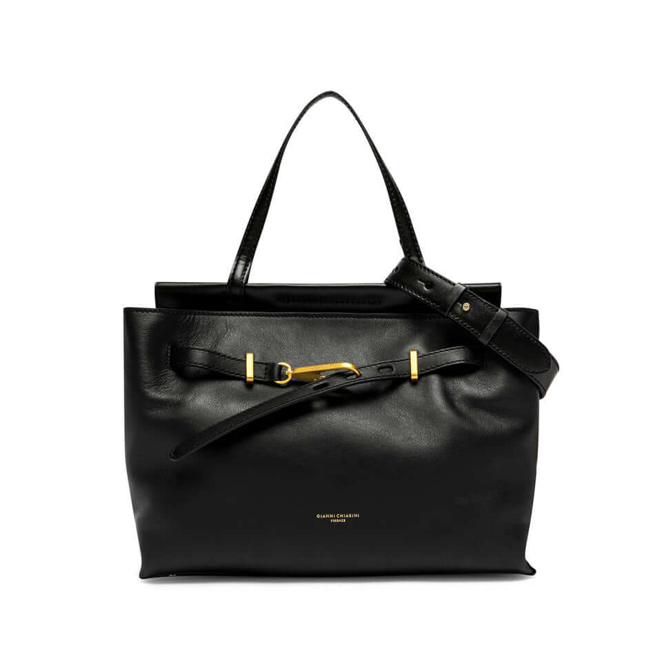 TILDA, top handle bag by Gianni Chiarini Firenze in smooth black leather with dual carry options.