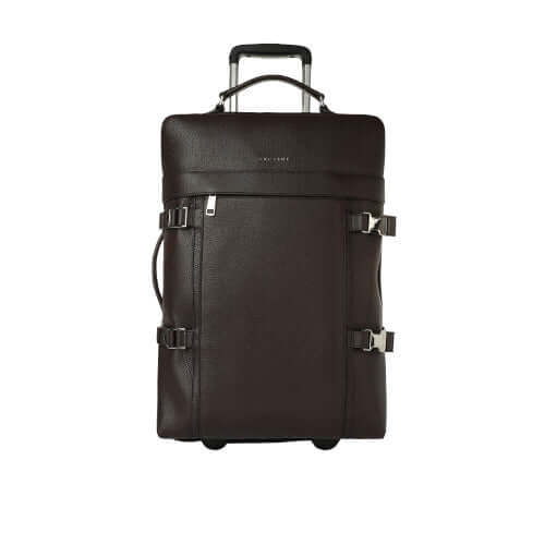 Trolley da Viaggio in Pelle, 52x24x36 cm, con ruote, scompartimenti e chiusura di sicurezza, finitura palladio, made in Italy.