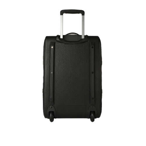 Trolley da viaggio in pelle nera con ruote, maniglia estraibile, dimensioni 52x24x36 cm, design elegante Made in Italy.