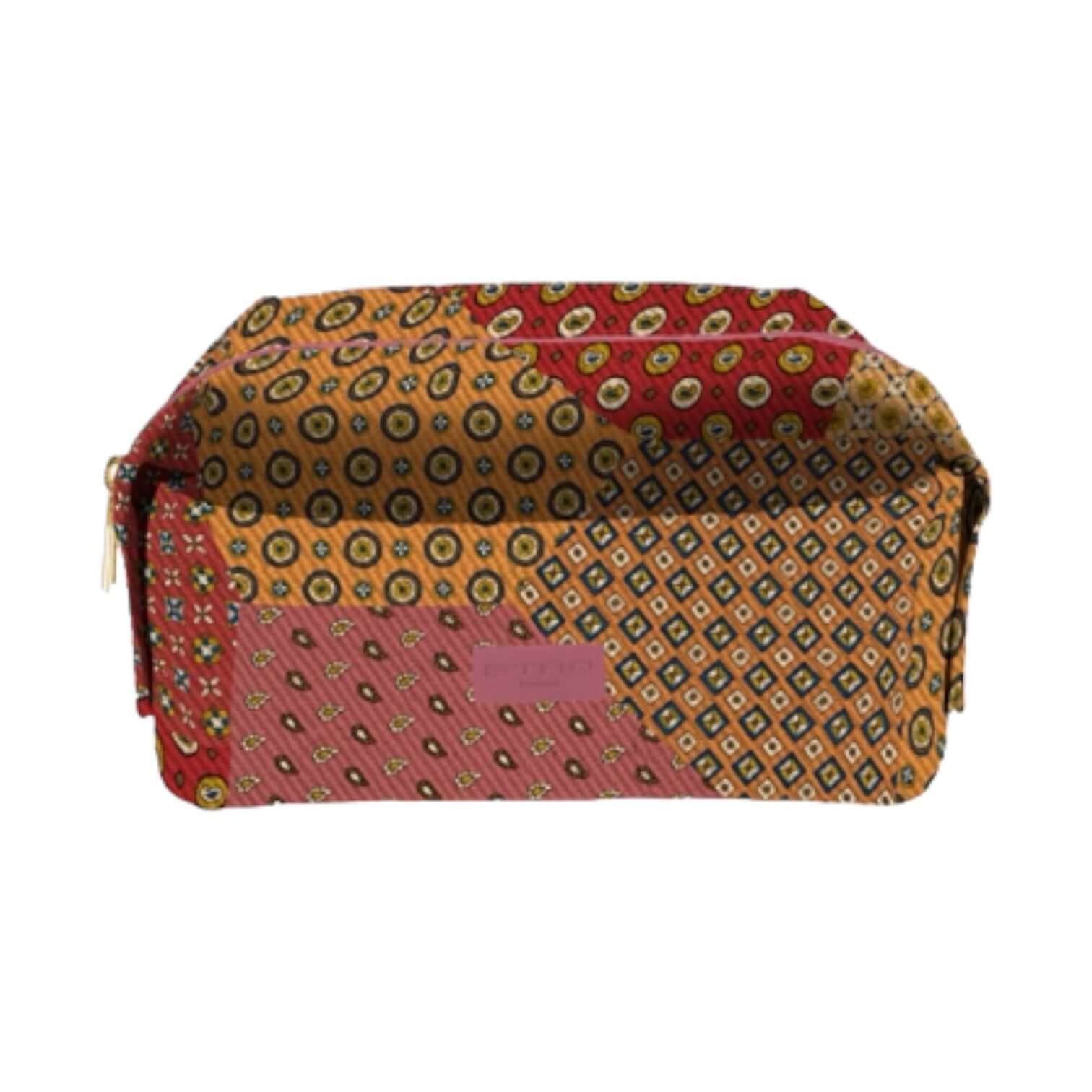 Trousse Base Rigida Media in colorful patterned nylon, perfect for organization and travel, dimensions 16x9x12 cm.