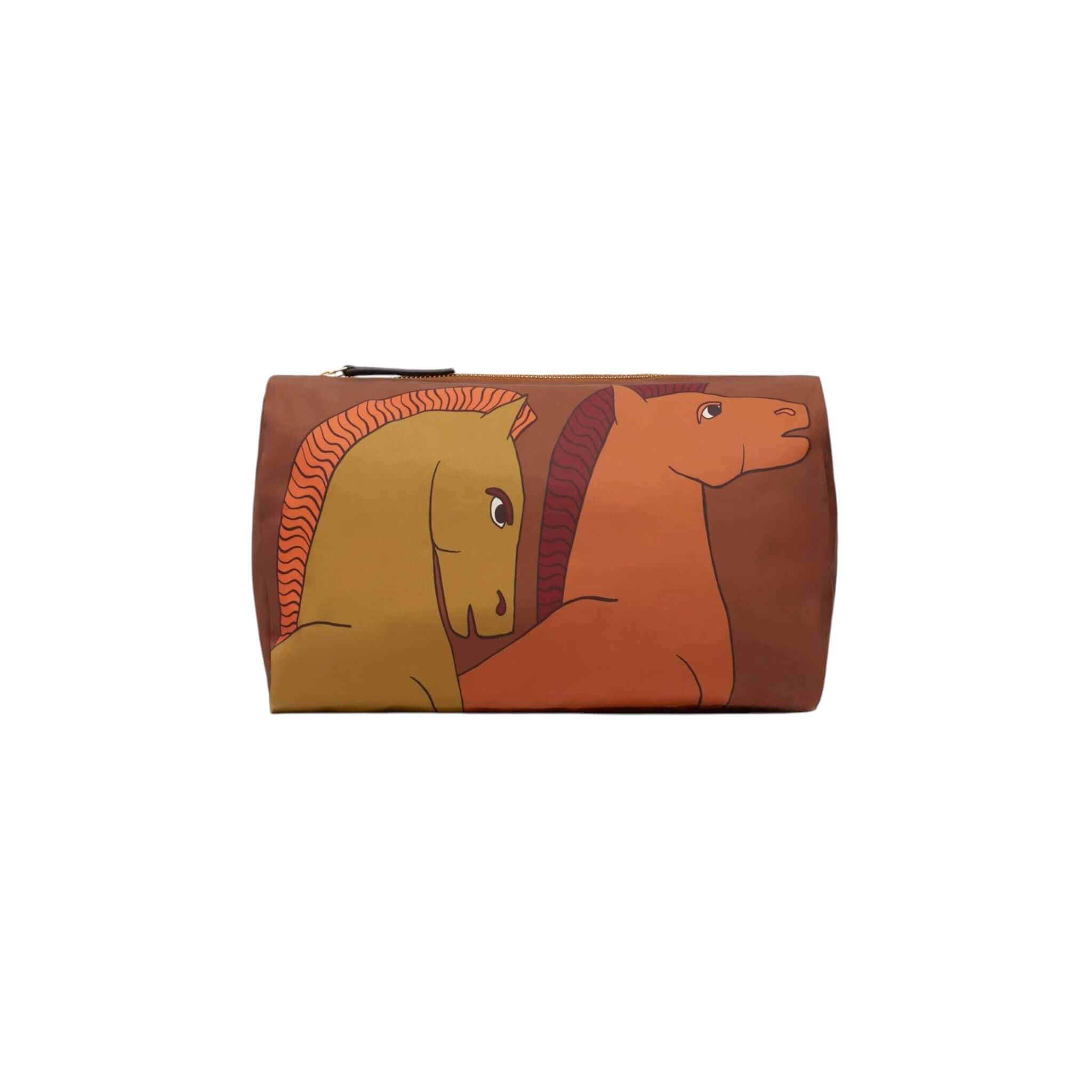 Trousse Cavalli Big in nylon featuring horse illustrations, lightweight, and adaptable with functional inner pockets.
