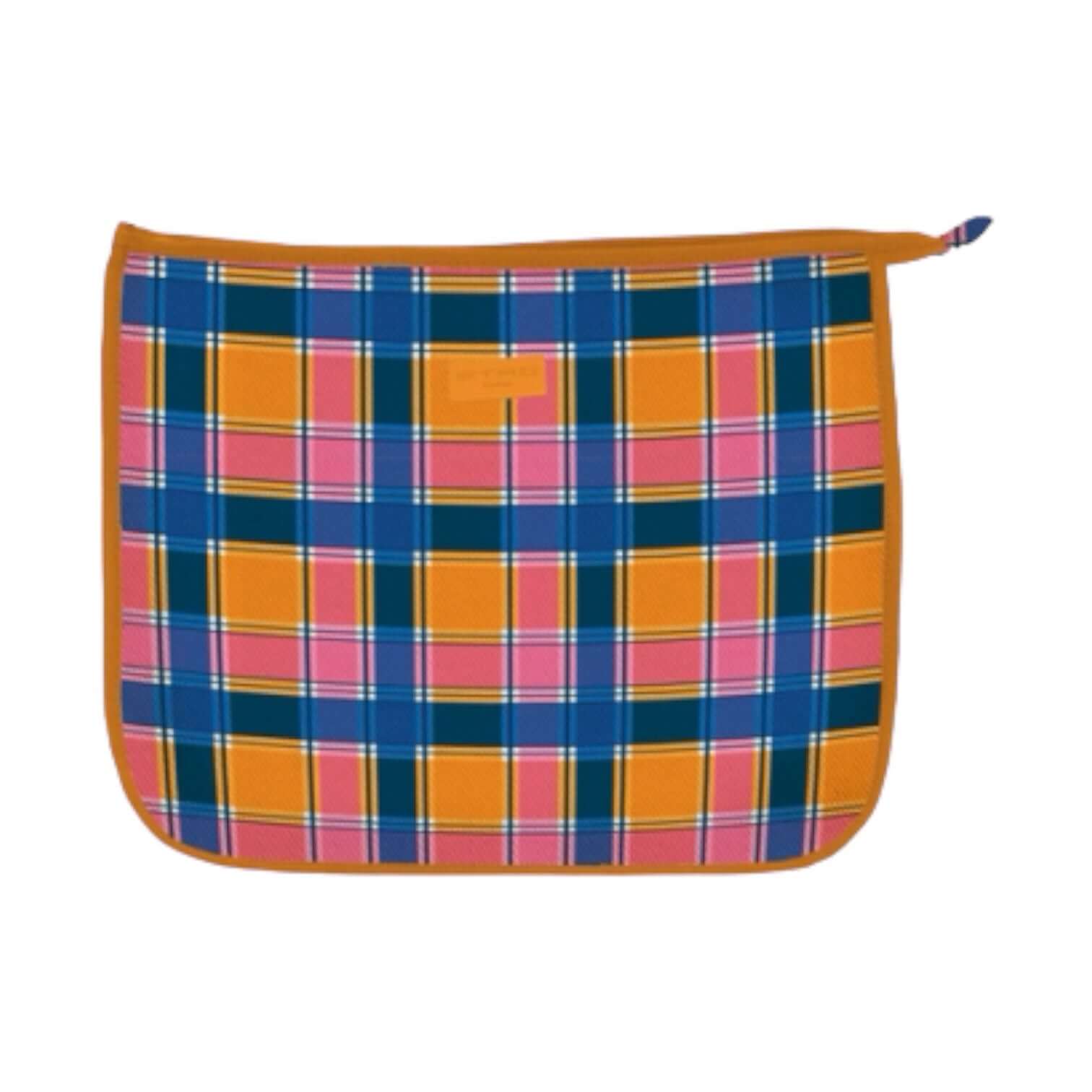 Trousse con divisorio in nylon lavabile, fantasia a quadri colorati, chiusura zip e logo ETRO.