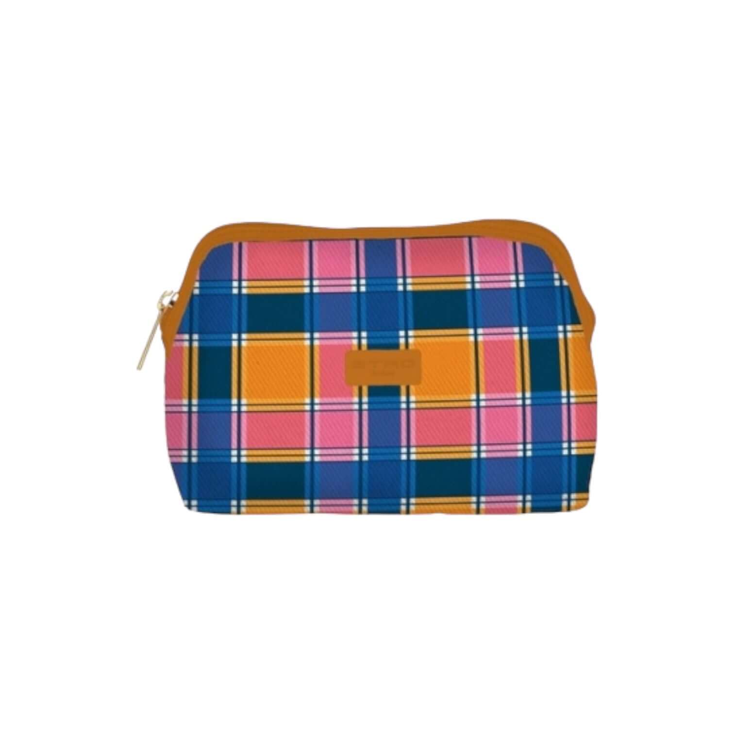 Trousse Geometrica Grande in nylon lavabile, fantasia moderna a scacchi multi-colore con chiusura zip e targhetta ETRO.
