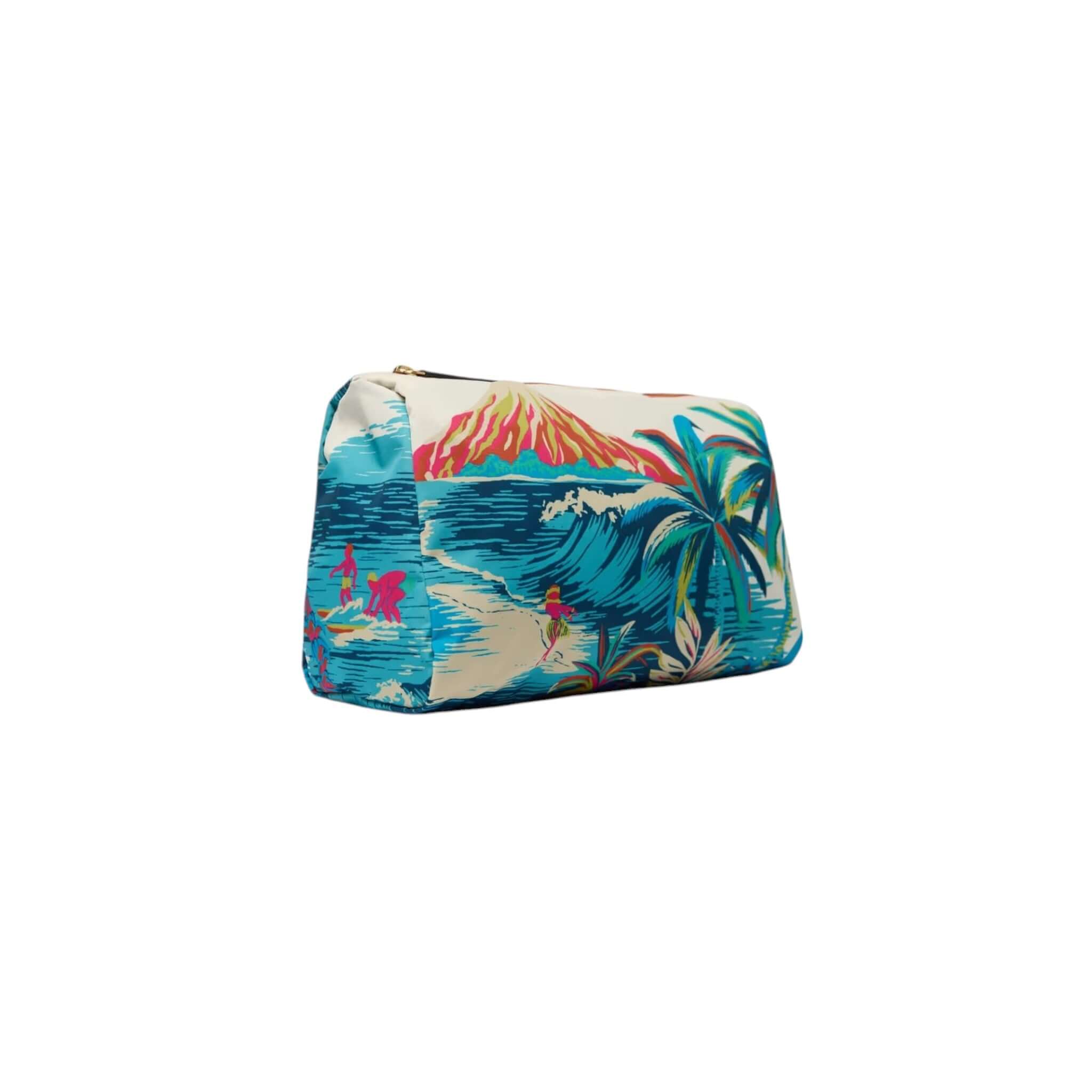 Trousse Hawai Media, nylon makeup bag with tropical beach print, size 30x17x12 cm, lightweight and adaptable.