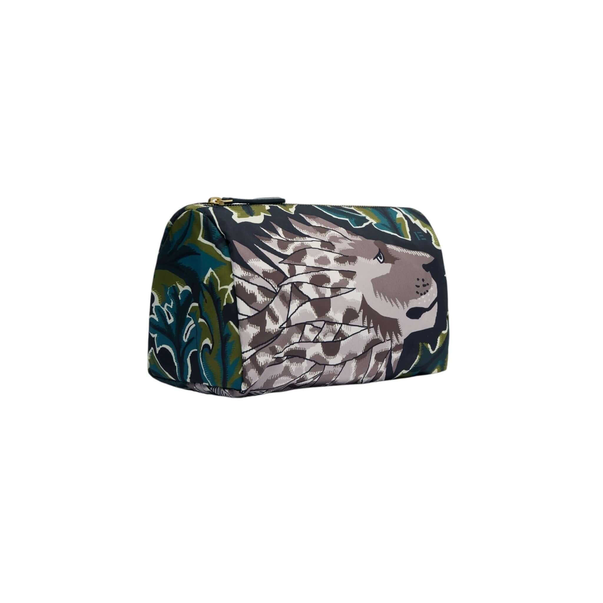 Trousse Leonard small with lion design, featuring a unique colorful pattern and functional zipper.