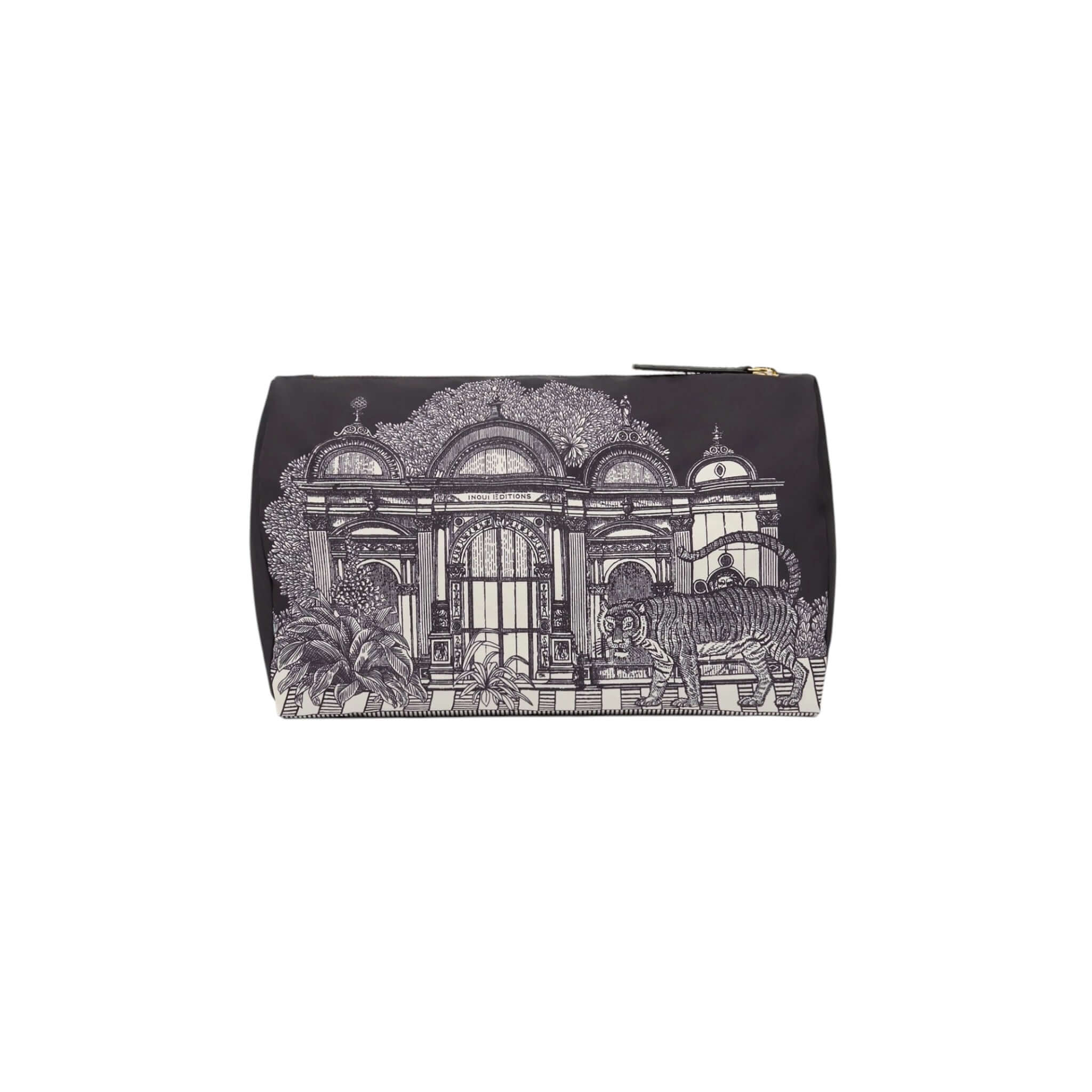 Trousse Mirage Big in nylon with decorative palace and tiger illustration, featuring functional design with internal pockets.