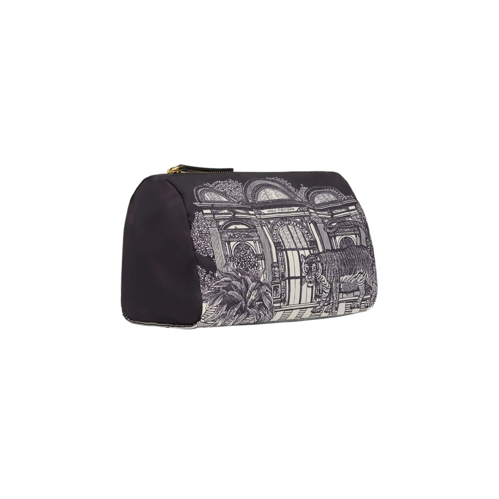 Trousse Mirage Small in black nylon featuring a detailed botanical design, perfect for versatile storage.