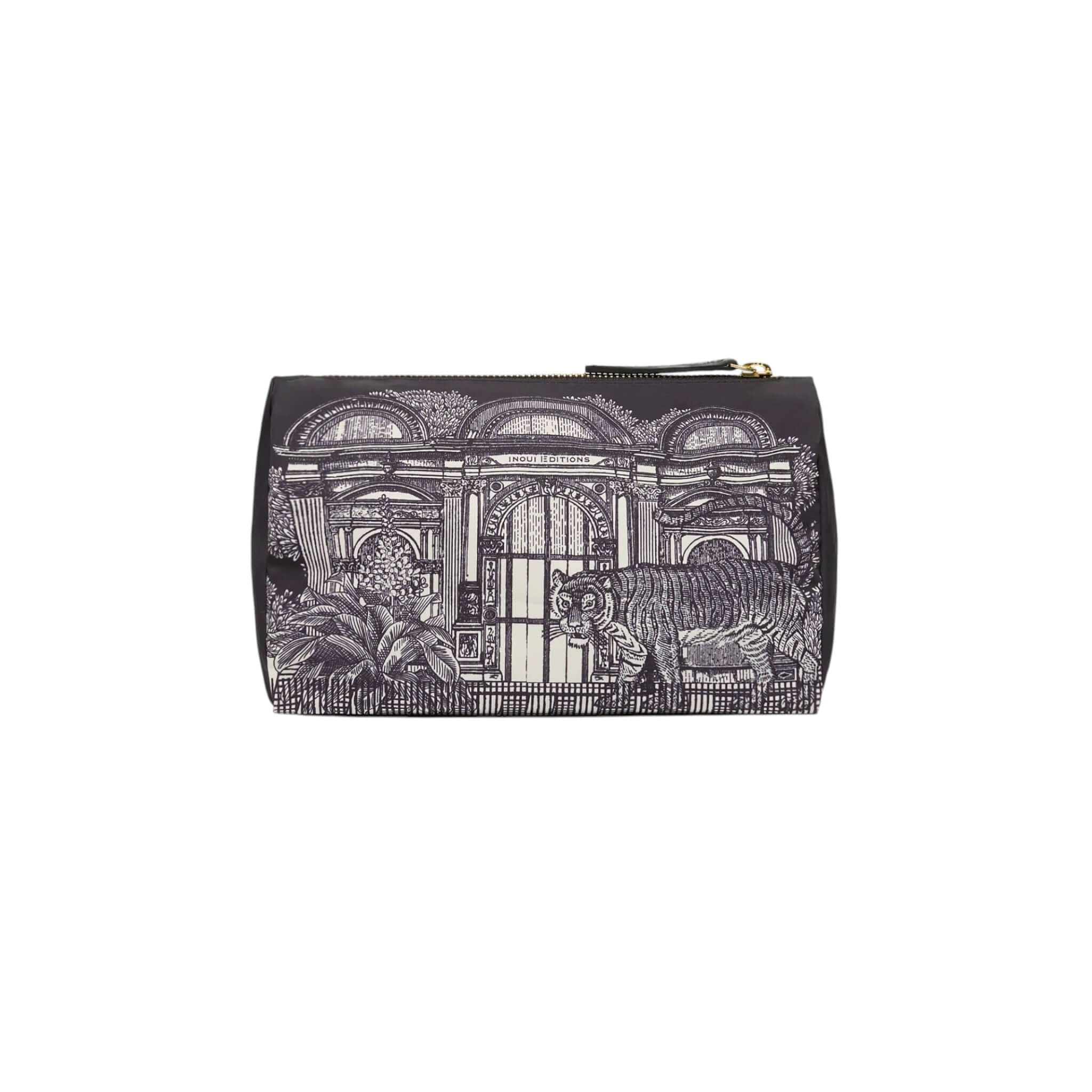 Trousse Mirage con design artistico di tigri e architettura elegante.