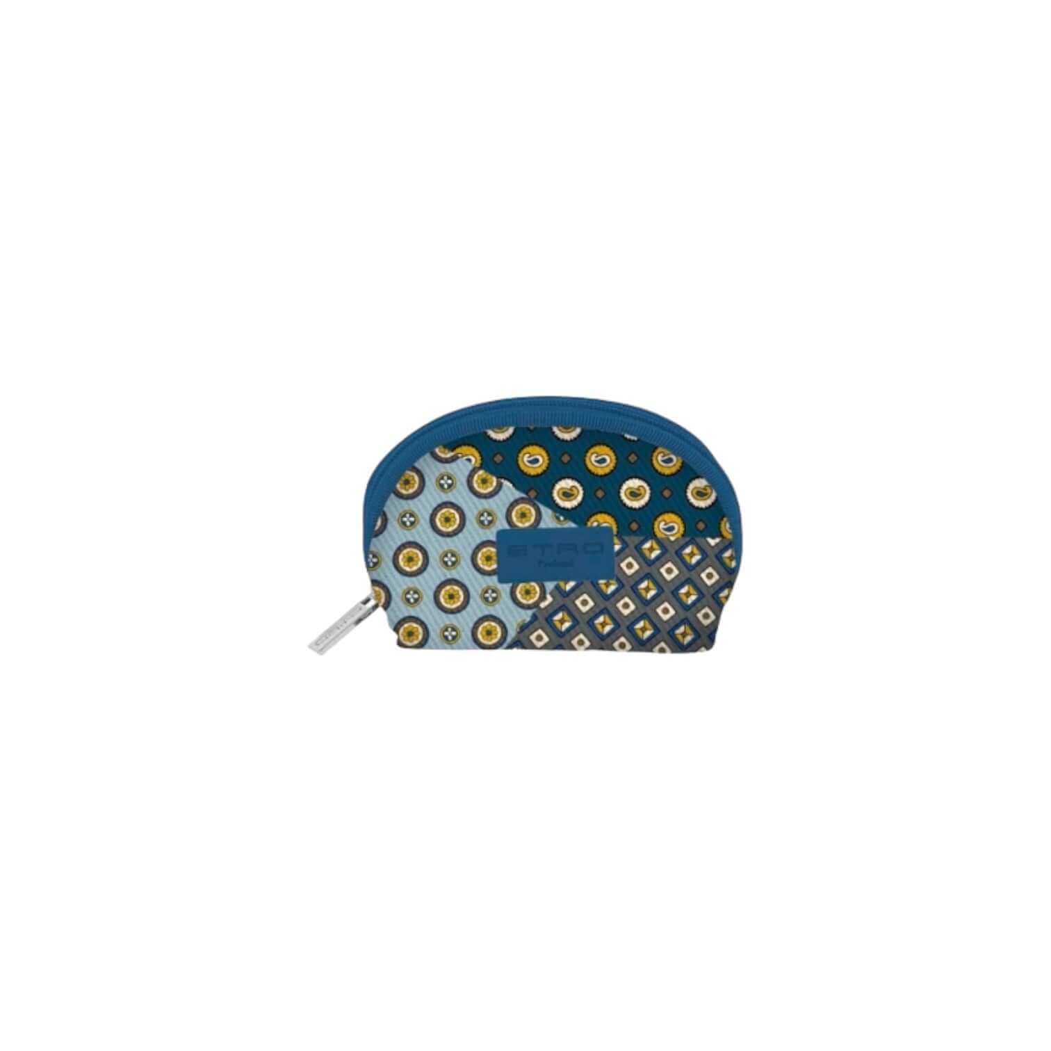 Trousse portachiavi in tessuto lavabile con fantasie uniche e chiusura zip, colore blu e oro.