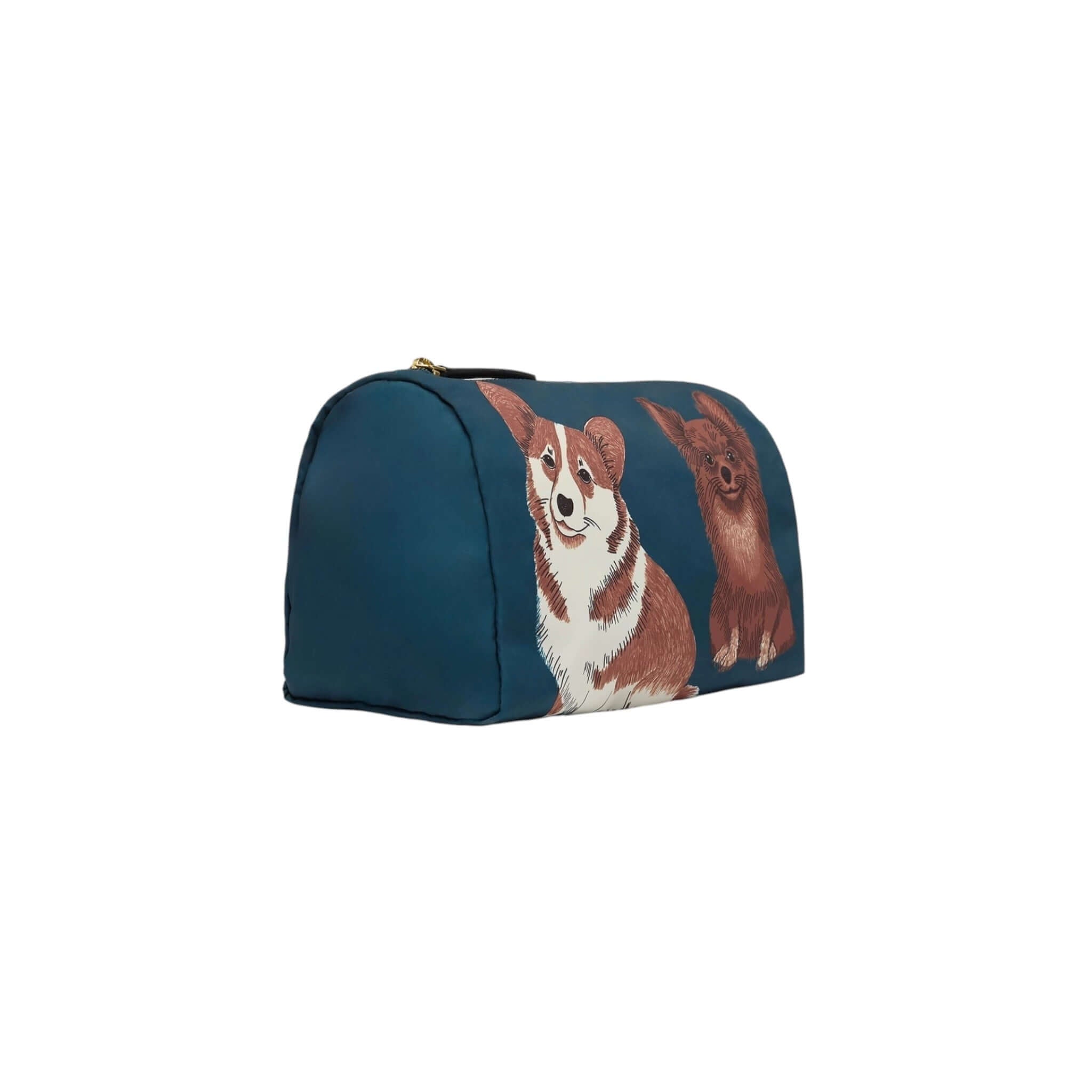 Trousse toutou small in blue featuring cute dog illustrations, practical and lightweight design with zipper.