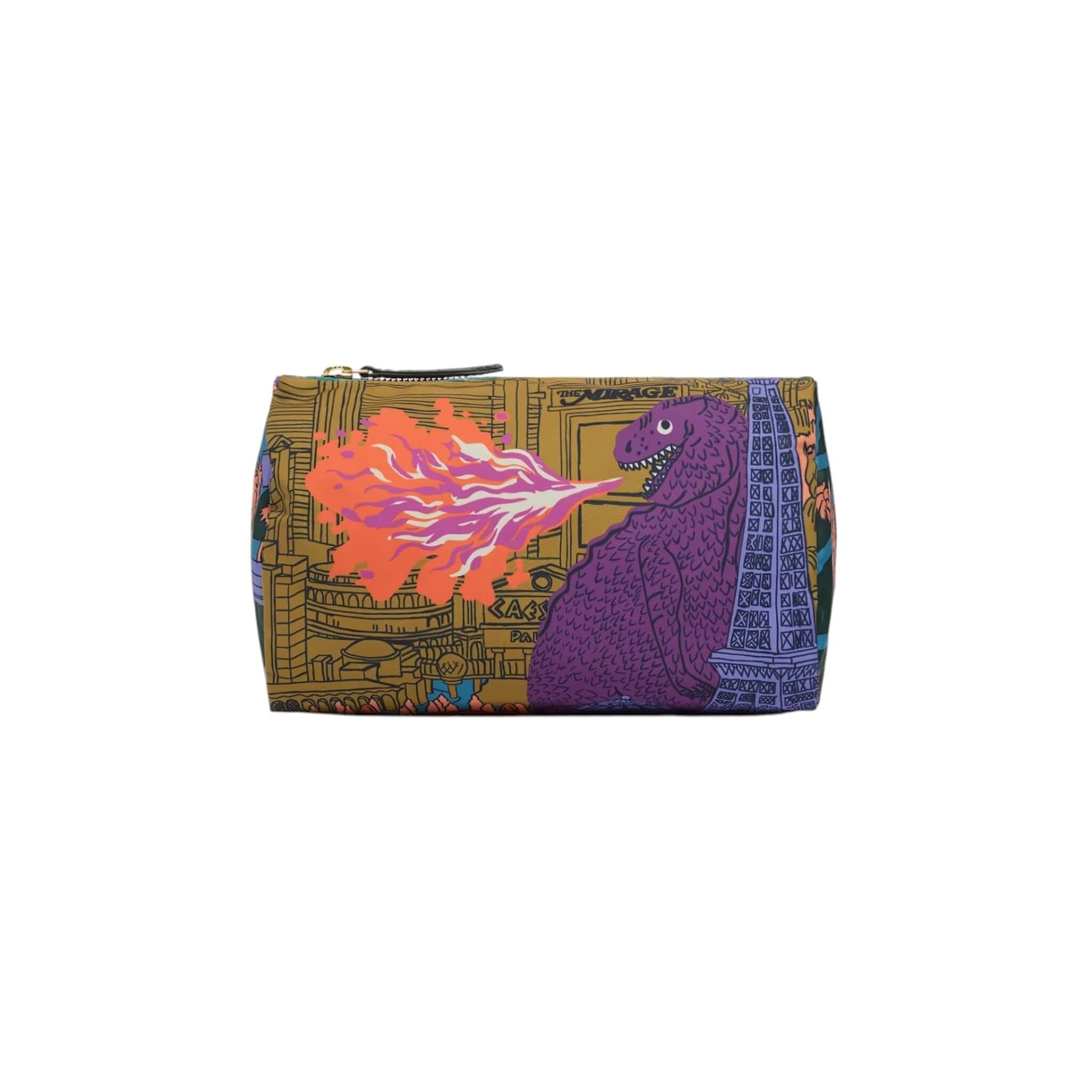 Trousse Vegas small con design di Godzilla che sputa fuoco e splendidi dettagli colorati.