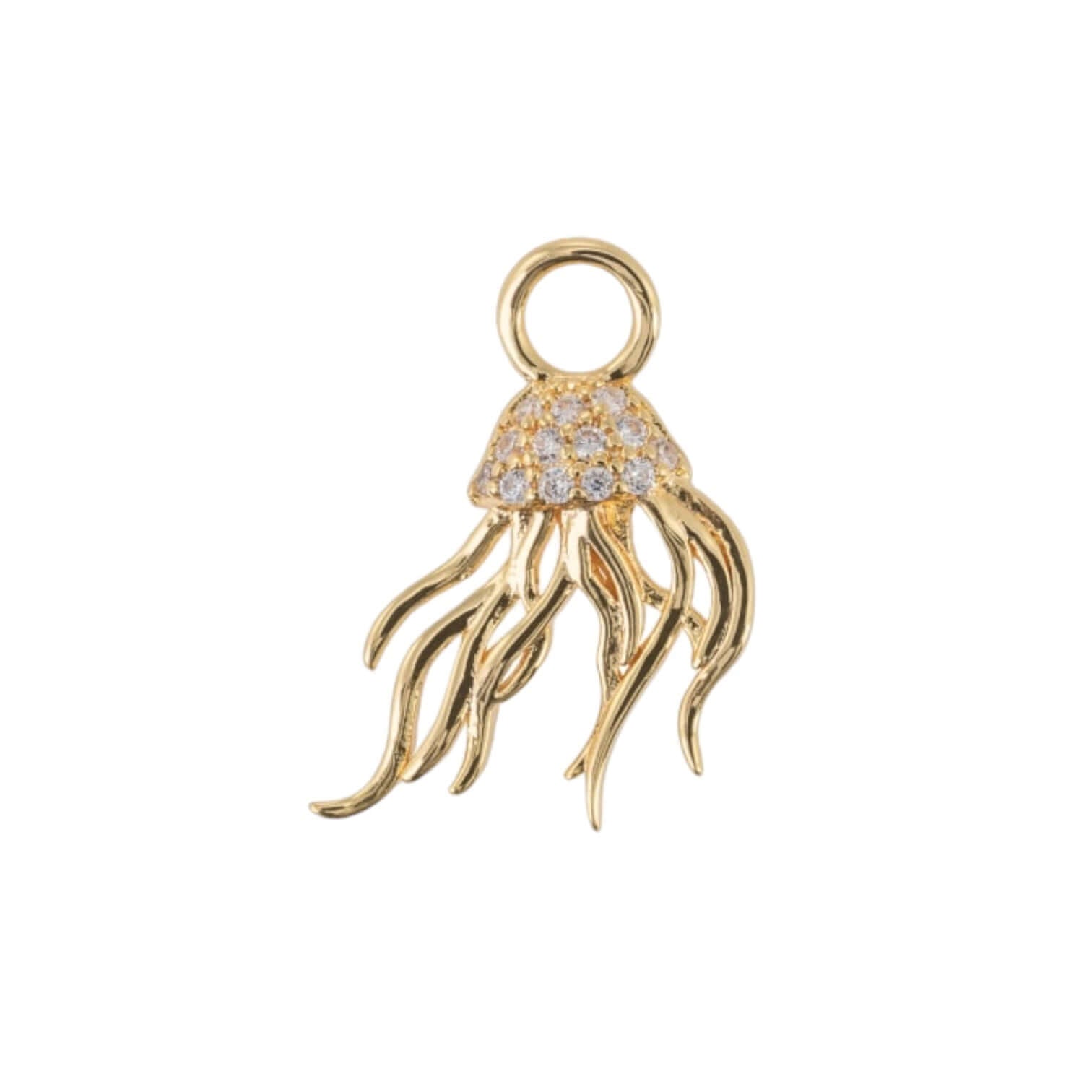Zola Charm: a gold-plated brass jellyfish pendant with sparkling details, perfect for jewelry crafting.