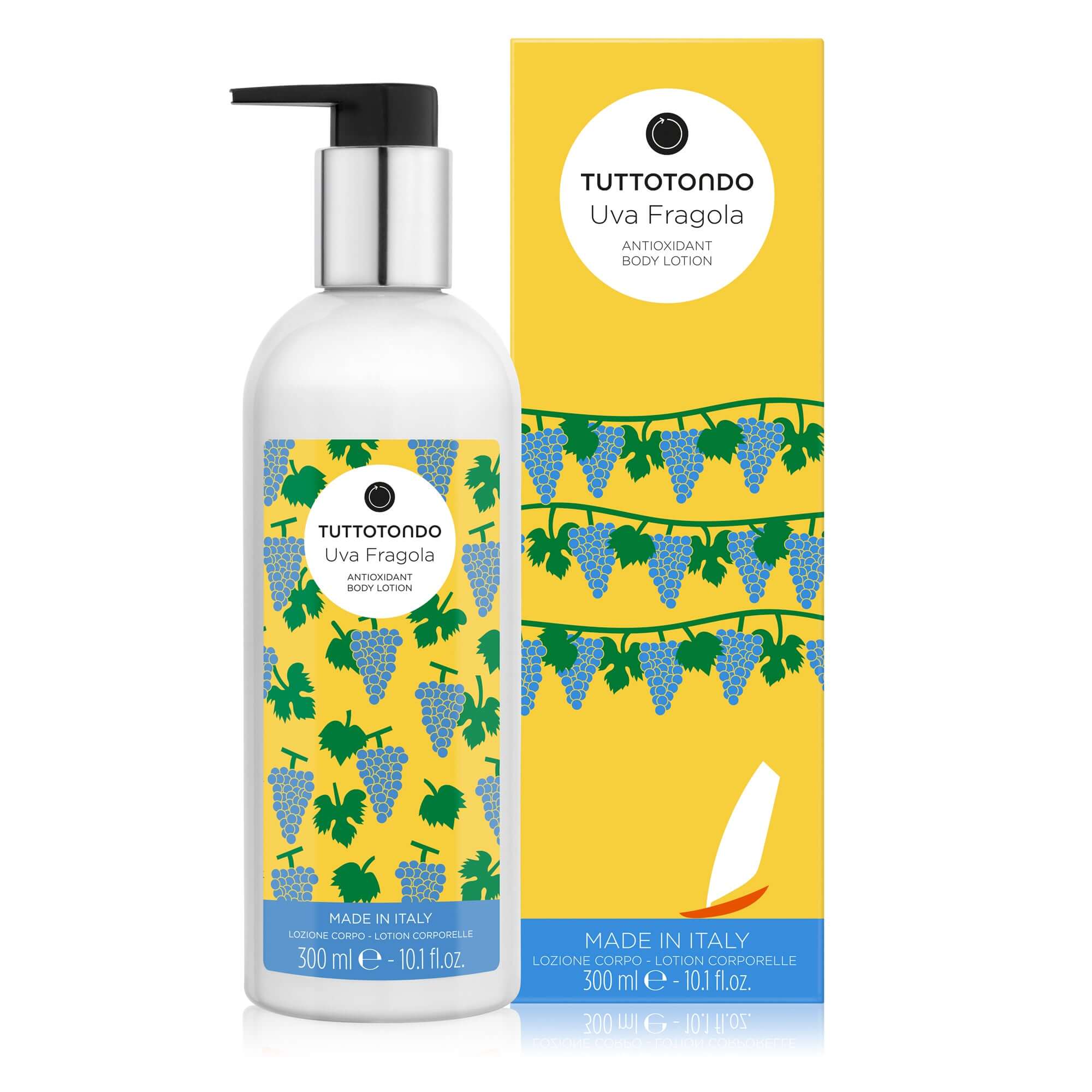 Uva Fragola body lotion with grape extract, 300ml, in a stylish bottle and box, made in Italy.