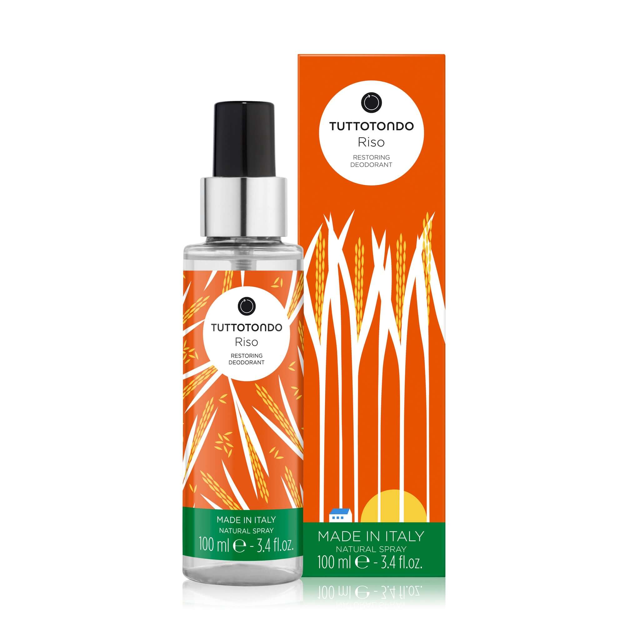 Riso deodorante spray 100ml, formula delicata con estratti di riso e semi di lino, naturale ed idratante.