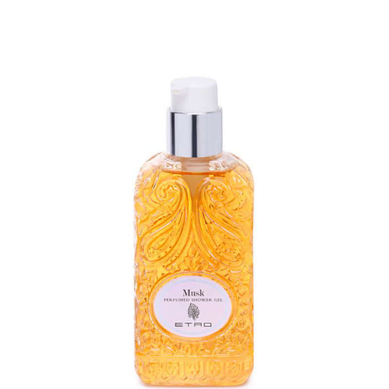 Musk Bagno Schiuma 250ml, perfumed shower gel in elegant packaging with intricate design.