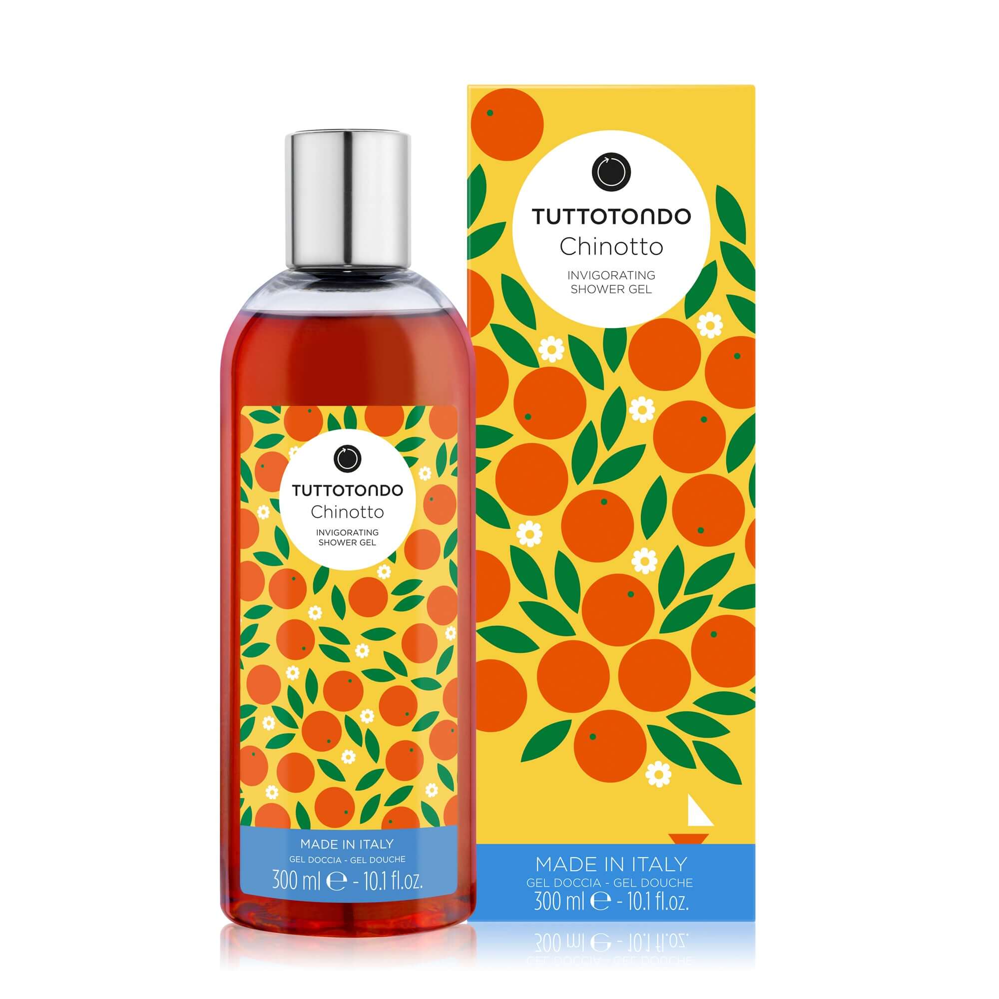 Tuttotondo Chinotto invigorating shower gel 300ml, enriched with chinotto, ginseng, and guarana, paraben and sulfate-free.