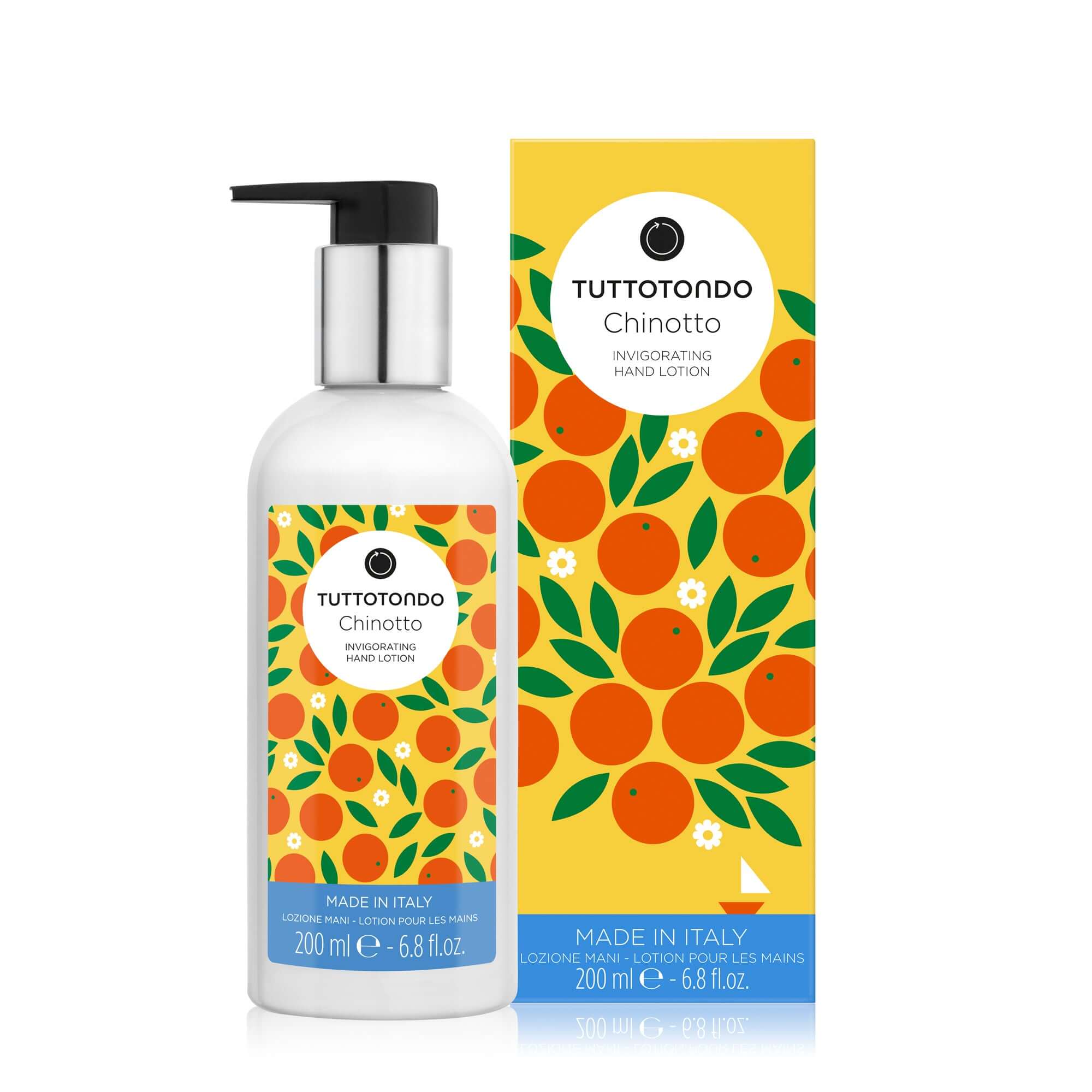 Chinotto Crema Mani 200ml, enriched with shea butter for nourishing dry hands, eco-friendly packaging.