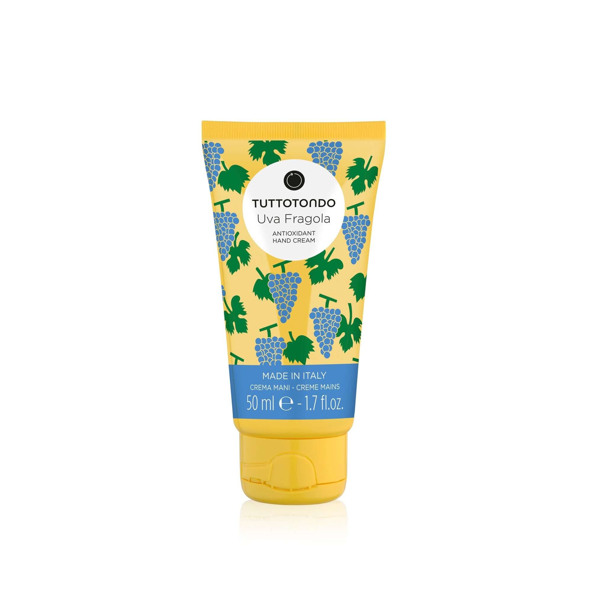 Tuttotondo Uva Fragola hand cream 50ml, rich nourishing texture with antioxidants for youthful skin.
