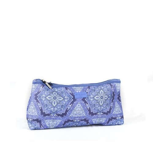 Blue nylon brush case with zip closure, ETRO logo, 33x15x9.5 cm, stylish patterned design.
