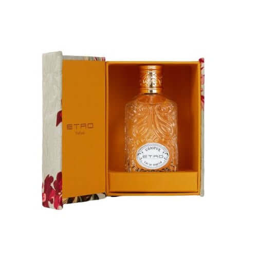 Udaipur Eau De Parfum in an elegant ETRO box, capturing Mediterranean summer with luxurious design.