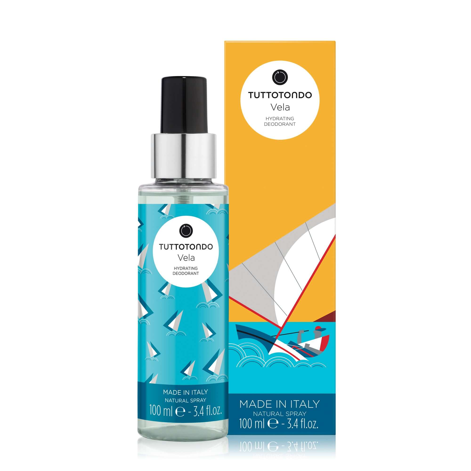 Vela deodorante 100 ml by Tuttotondo, paraben-free, gentle formula, protects skin, prevents odors, made in Italy.
