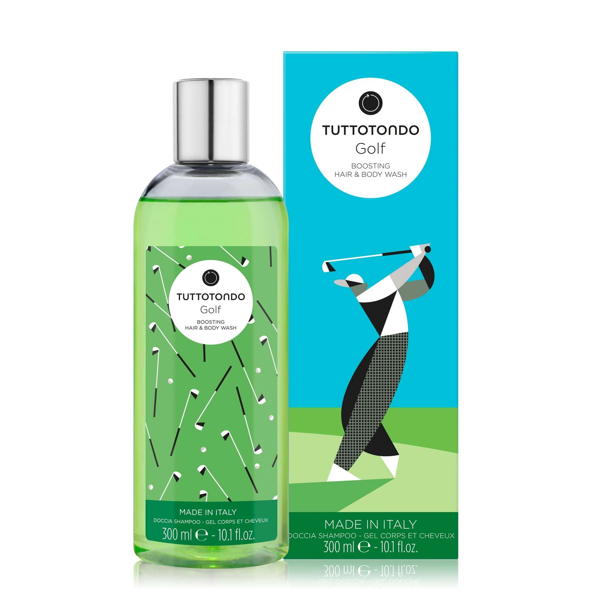 Tuttotondo Golf Doccia Shampoo 300 ml gel for body and hair, free from parabens, enriched with purifying elements.