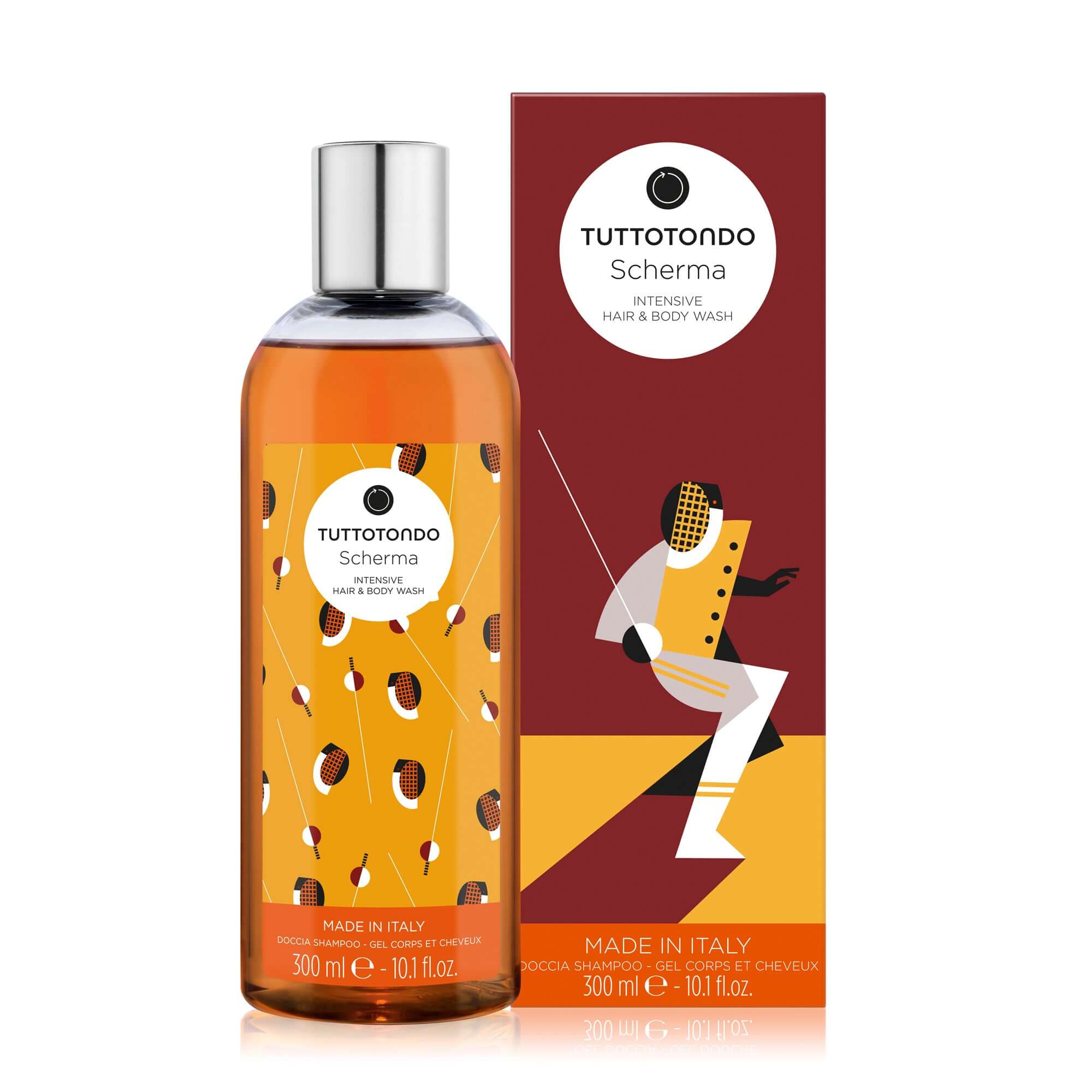 Scherma Doccia Shampoo 300 ml by Tuttotondo, gentle gel for hair and body, enriched with black tea and caffeine.