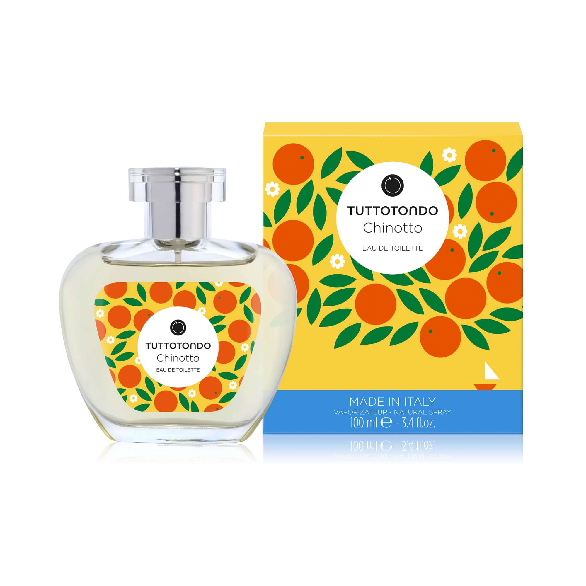 Chinotto Eau De Toilette 100ml by Tuttotondo, featuring vibrant packaging with orange and floral elements.