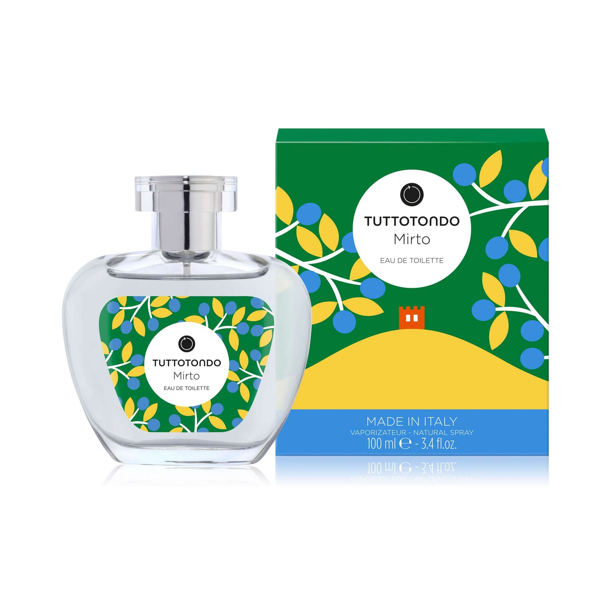 Mirto Eau De Toilette 100 ml by Tutto Tondo, featuring a fresh fragrance blend in a stylish bottle and box.