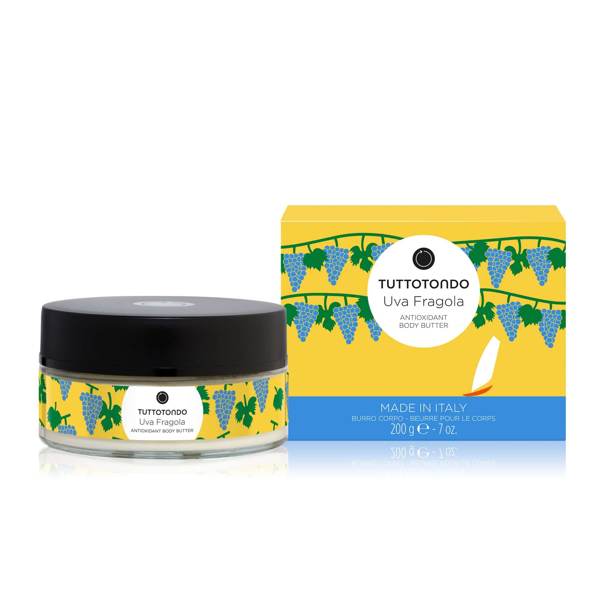 Uva Fragola Antioxidant Body Butter 200g in vibrant packaging, rich in moisturizing ingredients.
