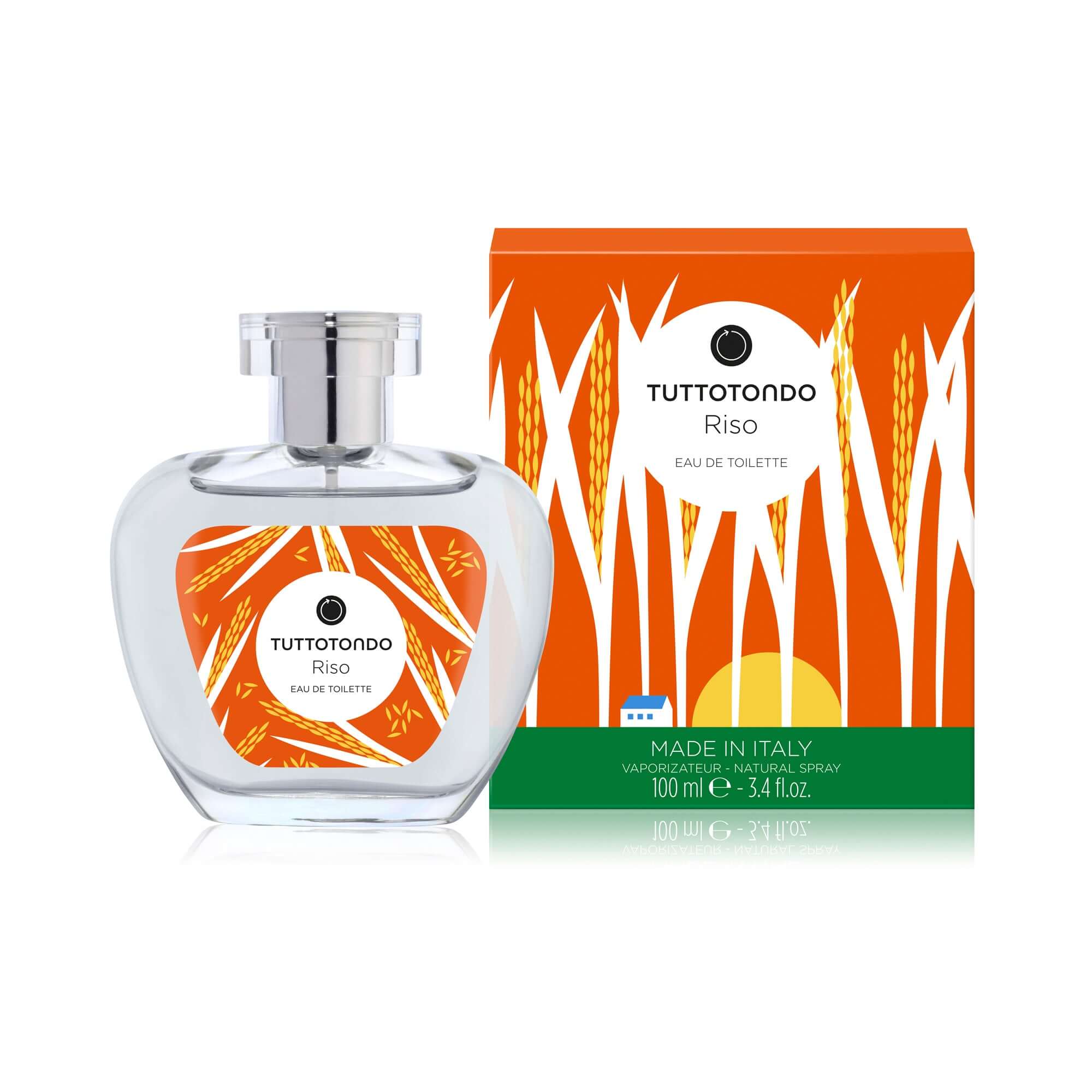 Riso Eau De Toilette by Tuttotondo, 100 ml fragrance with notes of amber, vanilla, and musk, made in Italy.