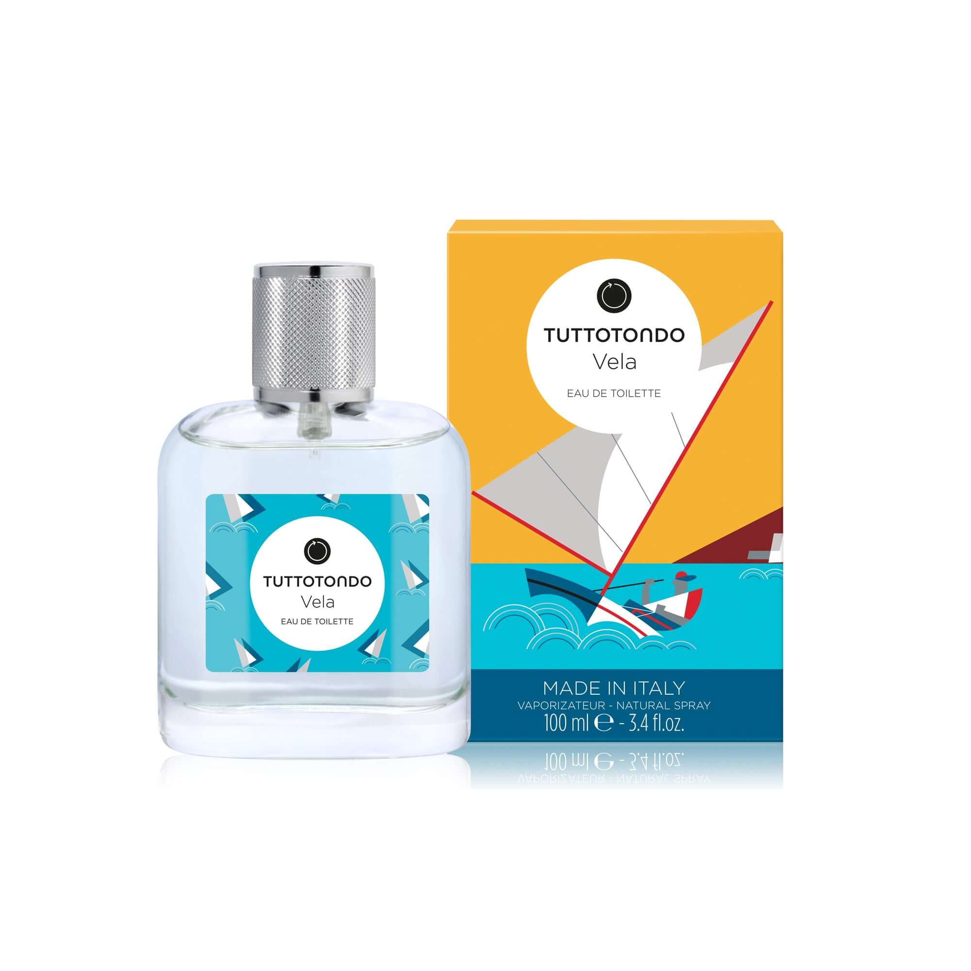 Vela Eau De Toilette by Tuttotondo, 100 ml, featuring fresh marine notes, floral scents, and musk.