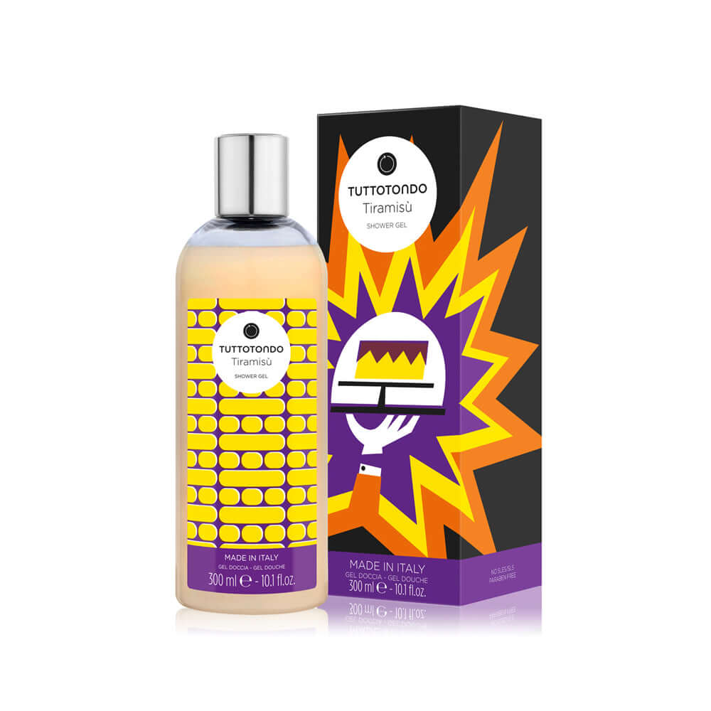 Tiramisù Gel Doccia 300ml by Tuttotondo in colorful packaging, enriched with cocoa and coffee extracts.