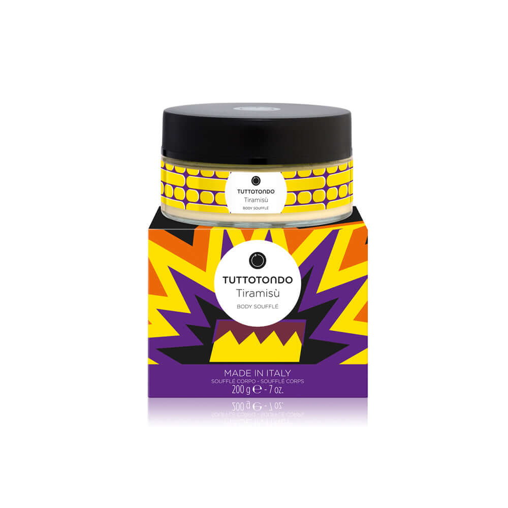 Tuttotondo Tiramisù body souplée, 200g, silicone free, enriched with coffee and cocoa extracts, made in Italy.