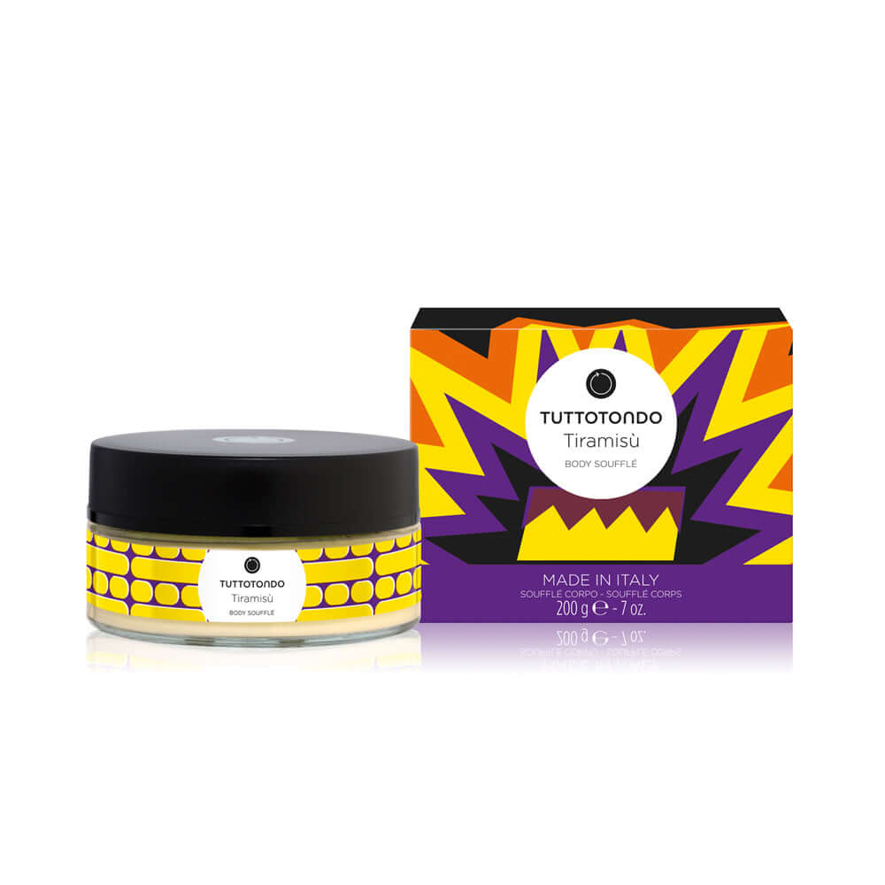 Tiramisù body souffle by Tuttotondo, 200g jar, enriched with coffee and cocoa extracts, silicone-free.
