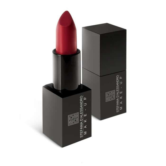 Rossetto Deep Red lipstick in deep red shade, 4 ml opaque stick, elegant packaging by Stefano Alessandri.