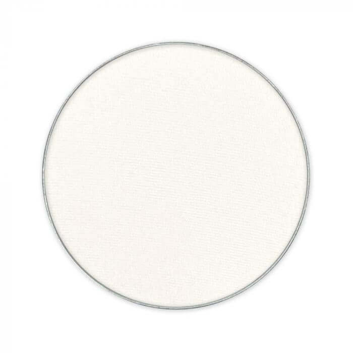 Ombretto Pearl: white pearl eyeshadow in a circular pan, perfect for enhancing makeup looks.