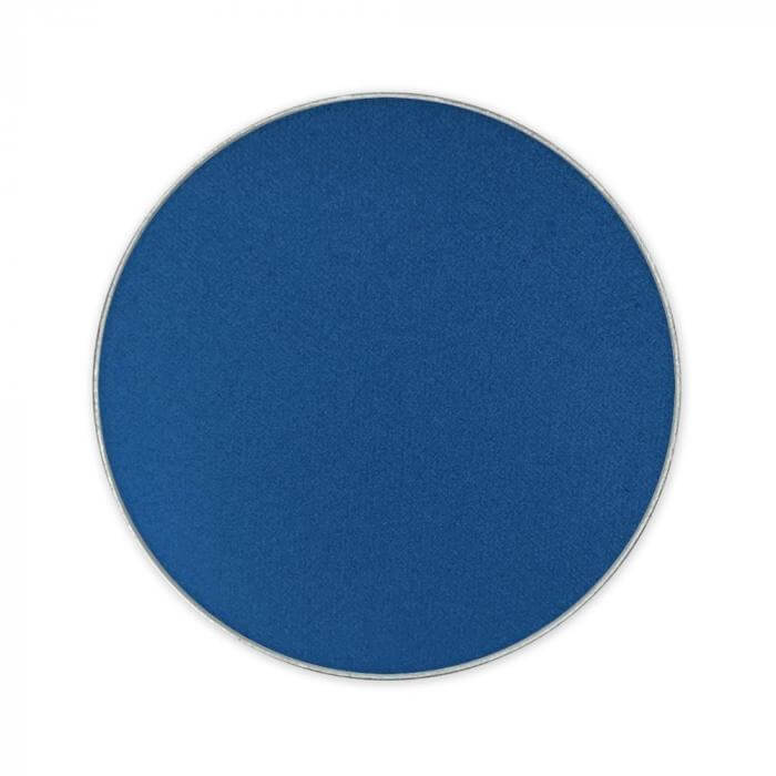 Ombretto Blu eyeshadow in a round pan, vibrant blue shade, perfect for bold eye makeup looks.