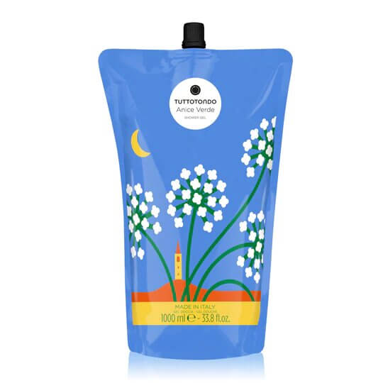 Anice Verde 1L refill pouch, eco-friendly, paraben-free, enriched with green anise and licorice, made in Italy.