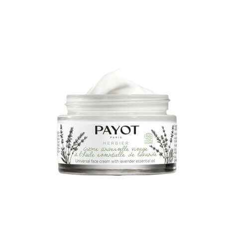 Crema Viso Universale Payot con olio essenziale di lavanda, 50 ml, texture cremosa per tutti i tipi di pelle.