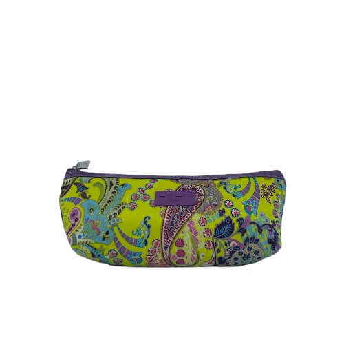 ETRO nylon trousse with colorful pattern, zip closure, purple logo label, dimensions 18.5x8.5 cm.