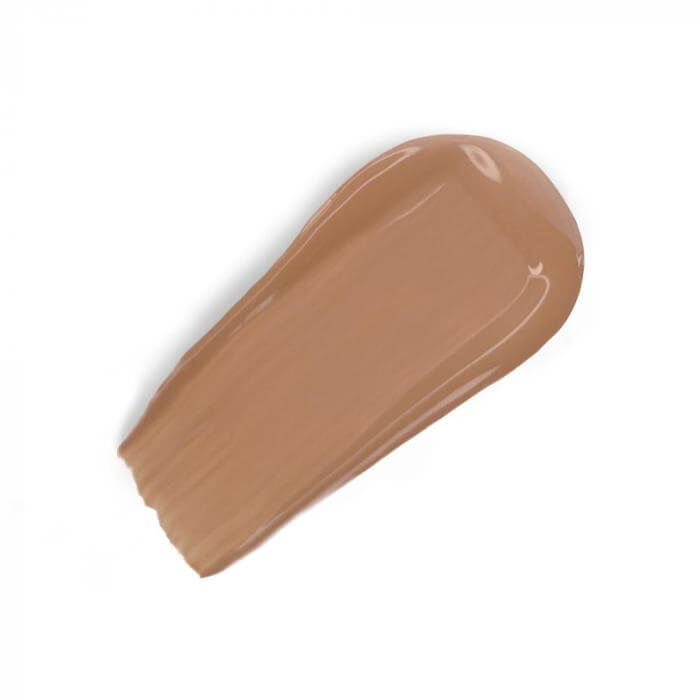 Swatch of Refill Natural 02 high-coverage matte foundation in a medium pink-orange tone.