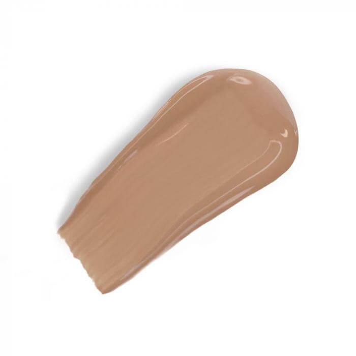 Swatch of Refill Natural 01 high-coverage foundation, light rosy-orange tone, 30 ml, perfect for all skin types.