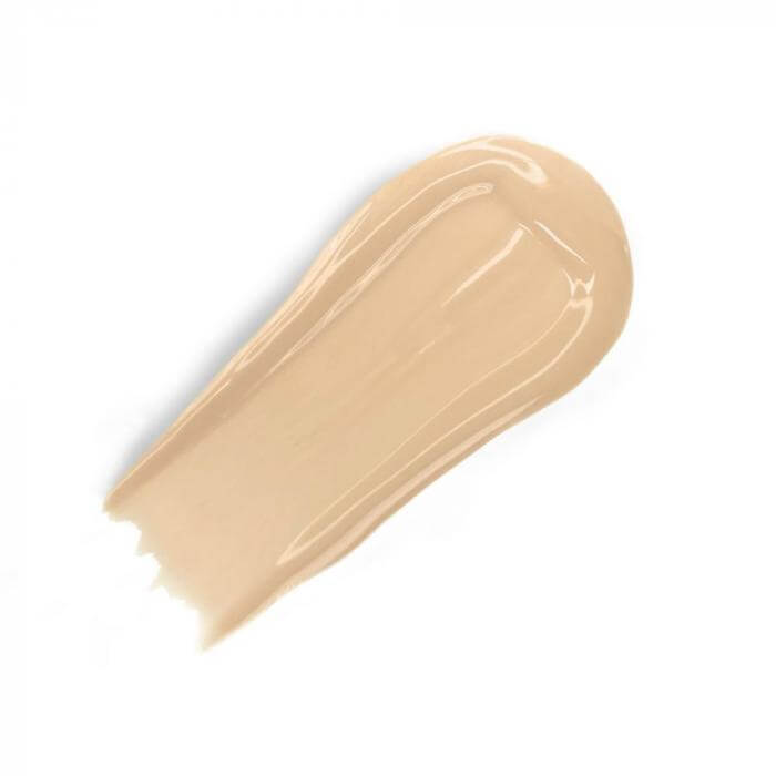 Swatch of high-coverage ivory foundation with a matte finish for all skin types, 30 ml.