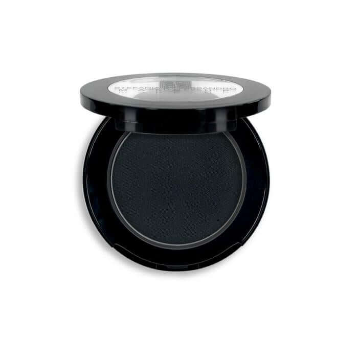 Eyeliner cake in intense black shade, matte finish, for precise lines with water-dilution technique.