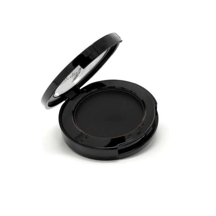 Eyeliner Cake in black, matte finish, provided in a compact for precise application with water and brush.