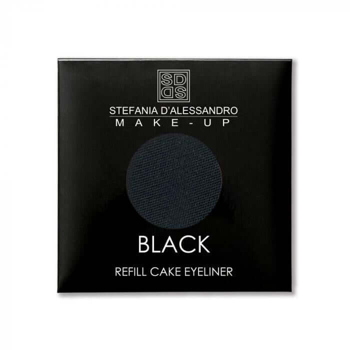 Black refill eyeliner cake by Stefania D'Alessandro, matte finish for precise application.